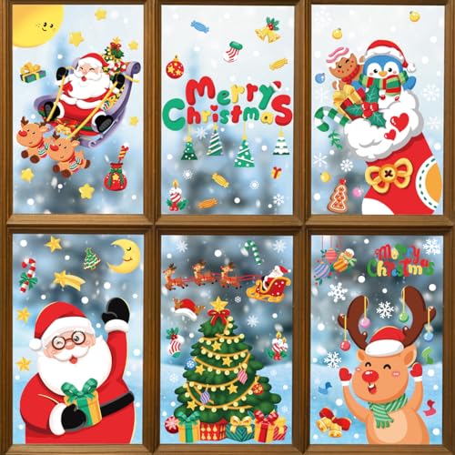 Fensterbilder Weihnachten Schneeflocken Fenstersticker Selbstklebend und Wiederverwendbar Winter Deko Weihnachts Dekoration für Fenster Schaufenster Glasfronten von NEWUPZSI