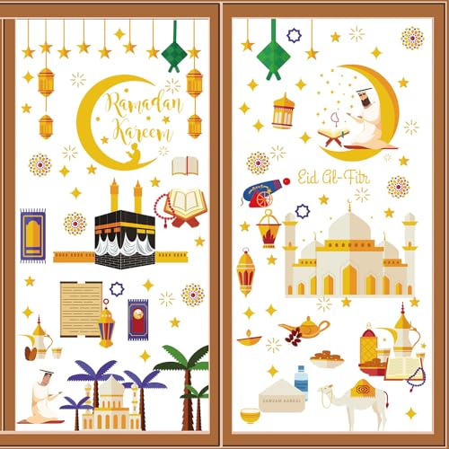 Ramadan Fensterbilder Eid Mubarak Fenstersticker Ramadan Dekorationen Dekoration Muslim Fenstersticker Stern Halbmond Fenster Aufkleber für Ramadan Eid Mubarak Kinderzimmer von NEWUPZSI