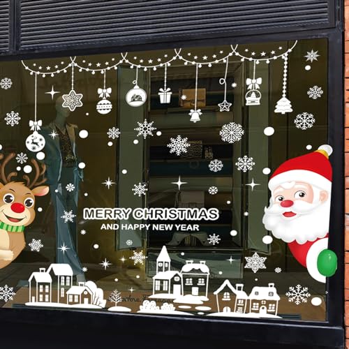Weihnachtsdeko Fenster Fensterbilder Schneeflocken Weihnachten Fensterdeko Selbstklebend Christmas Decorations Fensterbild PVC Aufkleber Deko für Fenster Schaufenster Vitrinen Glasfronten von NEWUPZSI