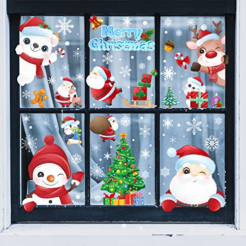 Weihnachtsdeko Fenster Statisch Haftende PVC-Material Weihnachtsaufkleber Weihnachtsmann Schneeflocken Selbstklebend Wandaufkleber für Fenster Schaufenster Glasfronten von NEWUPZSI