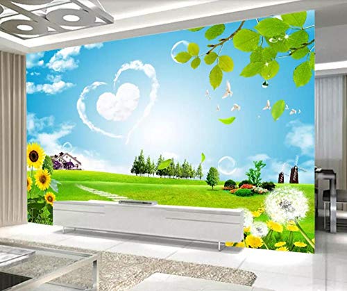 Tapete 3D Wandbild Blauer Himmel, Weiße Wolken, Sonnenblume Fototapete 3D Effekt Vliestapete Wohnzimmer Wanddeko von NEWWALLMURAL