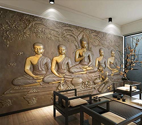 Tapete 3D Wandbild Geprägte Goldene Buddha-Statue Fototapete 3D Effekt Vliestapete Wohnzimmer Wanddeko von NEWWALLMURAL