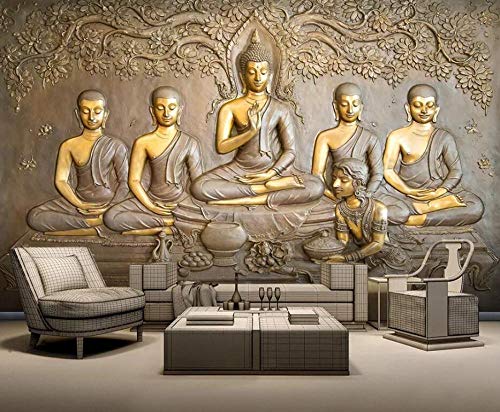 Tapete 3D Wandbild Geprägte Goldene Buddha-Statue Fototapete 3D Effekt Vliestapete Wohnzimmer Wanddeko von NEWWALLMURAL