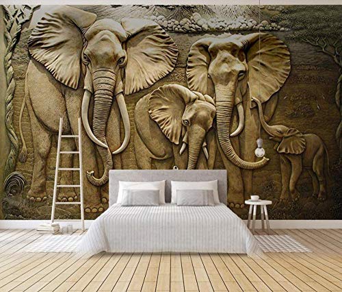 Tapete 3D Wandbild Geprägte Goldene Elefanten Vintage Fototapete 3D Effekt Vliestapete Wohnzimmer Wanddeko von NEWWALLMURAL