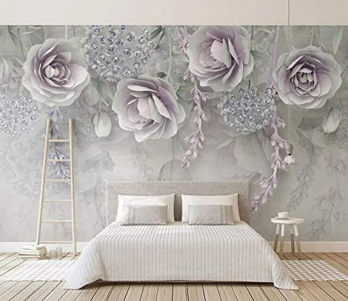 Tapete 3D Wandbild Geprägte Lila Blumen Schön Fototapete 3D Effekt Vliestapete Wohnzimmer Wanddeko von NEWWALLMURAL