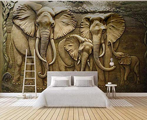 Tapete 3D Wandbild Goldener Relief Elefant Fototapete 3D Effekt Vliestapete Wohnzimmer Wanddeko von NEWWALLMURAL