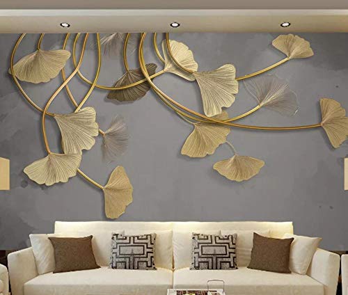 Tapete 3D Wandbild Goldenes Licht Entlastungsleitung Luxus Ginkgo Biloba Fototapete 3D Effekt Vliestapete Wohnzimmer Wanddeko von NEWWALLMURAL