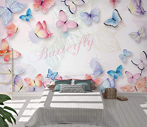 Tapete 3D Wandbild Hand Gezeichnete Bunte Schmetterlinge Fototapete 3D Effekt Vliestapete Wohnzimmer Schlafzimmer Wanddeko 250cmX175cm von NEWWALLMURAL