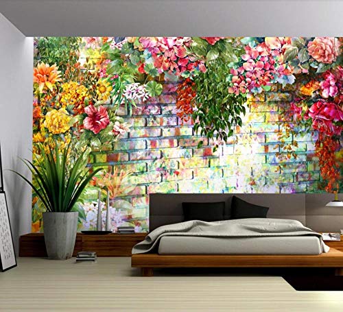 Tapete 3D Wandbild Hand Gezeichnete Pflanze Blume Gartenfarbe Fototapete 3D Effekt Vliestapete Wohnzimmer Schlafzimmer Wanddeko 400cmx280cm von NEWWALLMURAL