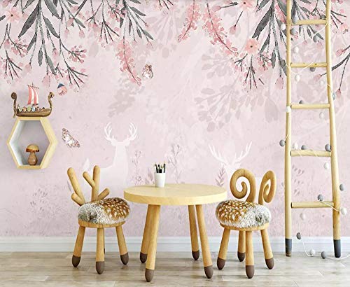 Tapete 3D Wandbild Hand Gezeichneter Eleganter Kirschblüten-Elchschmetterling Fototapete 3D Effekt Vliestapete Wohnzimmer Wanddeko von NEWWALLMURAL