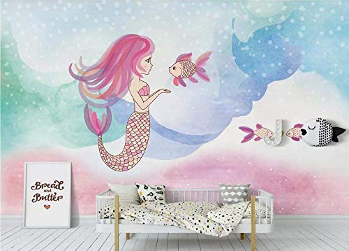 Tapete 3D Wandbild Meerjungfrau Kinderzimmer Fototapete 3D Effekt Vliestapete Wohnzimmer Schlafzimmer Wanddeko 300cmX210cm von NEWWALLMURAL