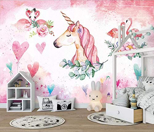 Tapete 3D Wandbild Rosa Einhorn Infant Fototapete 3D Effekt Vliestapete Wohnzimmer Schlafzimmer Wanddeko 400cmX250cm von NEWWALLMURAL