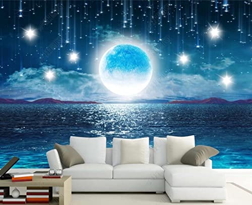 Tapete 3D Wandbild Schöne Nacht Sternenhimmel Vollmond Fototapete 3D Effekt Vliestapete Wohnzimmer Schlafzimmer Wanddeko von NEWWALLMURAL