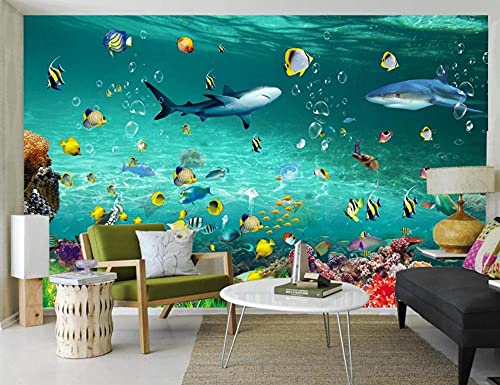 Tapete 3D Wandbild Unterwasserwelt Hai Fisch Fototapete 3D Effekt Vliestapete Wohnzimmer Schlafzimmer Wanddeko 350cmX250cm von NEWWALLMURAL