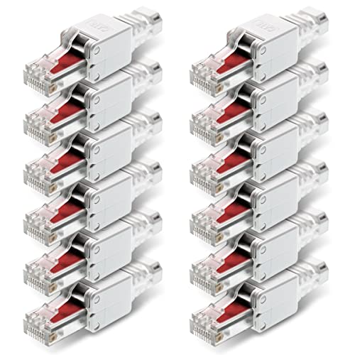 NEXMEX 12x RJ45 CAT 6 Netzwerkstecker werkzeuglos 250 MHz UTP Crimpstecker Stecker ohne Werkzeug für CAT6 CAT6A CAT5e Netzwerkkabel Patchkabel Verlegekabel AWG 22-26 Kabel Ø bis 7,5 mm Ethernet LAN von NEXMEX