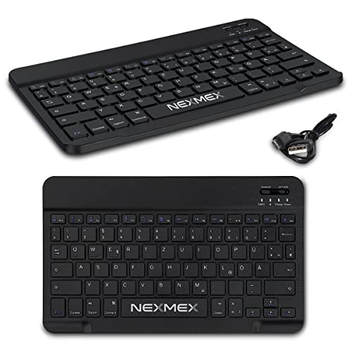 NEXMEX Bluetooth Tastatur Kabellose Funktastatur Flache Multi-Device Wireless Keyboard Wiederaufladbare Keyboard QWERTZ Layout für MacOS Windows iOS Android NEXMEX Bluetooth Tastatur Kabellose Funktastatur Flache Multi-Device Wireless Keyboard Wiederaufladbare Keyboard QWERTZ Layout für MacOS Windows iOS Android von NEXMEX