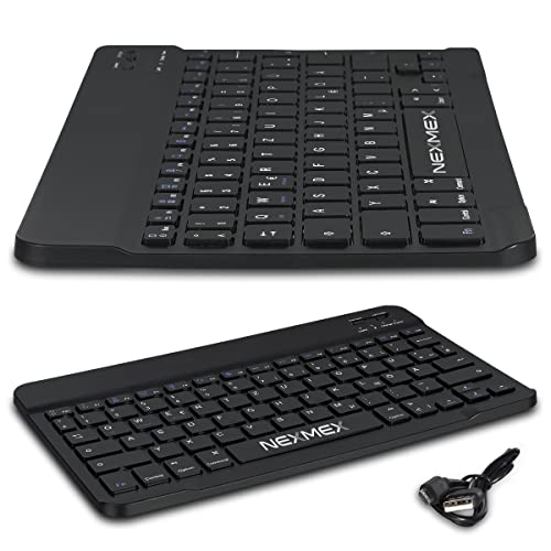 NEXMEX Bluetooth Tastatur Kabellose Funktastatur Flache Multi-Device Wireless Keyboard Wiederaufladbare Keyboard QWERTZ Layout für MacOS Windows iOS Android NEXMEX Bluetooth Tastatur Kabellose Funktastatur Flache Multi-Device Wireless Keyboard Wiederaufladbare Keyboard QWERTZ Layout für MacOS Windows iOS Android von NEXMEX