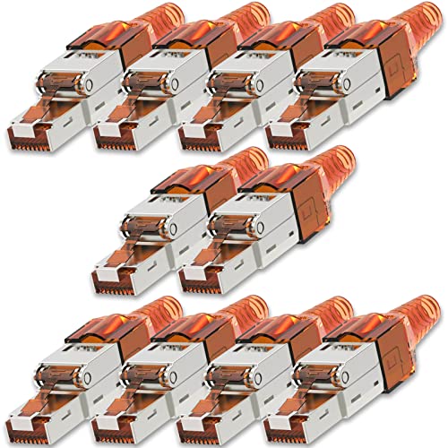 NEXMEX Netzwerkstecker 10x Cat 7 werkzeuglos CAT7 CAT7A RJ45 LAN UTP 600MHz Kabel Stecker ohne Werkzeug Crimpstecker werkzeugfrei CAT6a CAT6 CAT5 für Verlegekabel Patchkabel Netzwerkkabel von NEXMEX