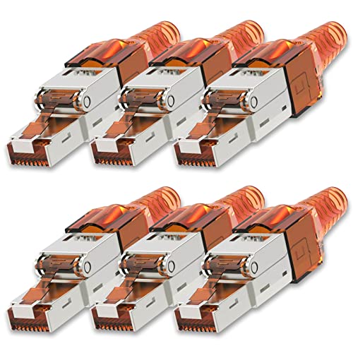 NEXMEX Netzwerkstecker 6X Cat 7 werkzeuglos CAT7 CAT7A RJ45 LAN UTP 600MHz Kabel Stecker ohne Werkzeug Crimpstecker werkzeugfrei CAT6a CAT6 CAT5 für Verlegekabel Patchkabel Netzwerkkabel von NEXMEX