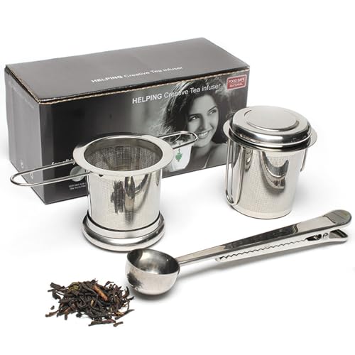 NEXROLA 2 Stück Teesieb für Losen Tee mit Teeportionierlöffel, Teefilter Edelstahl mit Klappgriff und Deckel, Passend für die Meisten Teetassen und Tasse, Teesieb für Tasse Feinmaschig von NEXROLA
