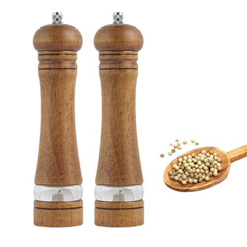 NEXROLA Salz und Pfeffermühle 2-teilig aus Holz, Pfeffer und Salzmühle Manuell mit Verstellbarem Keramikmahlwerk und Acrylfenster, Salt and Pepper Grinder Groß für Pfeffer, Meersalz und Gewürzmühle von NEXROLA