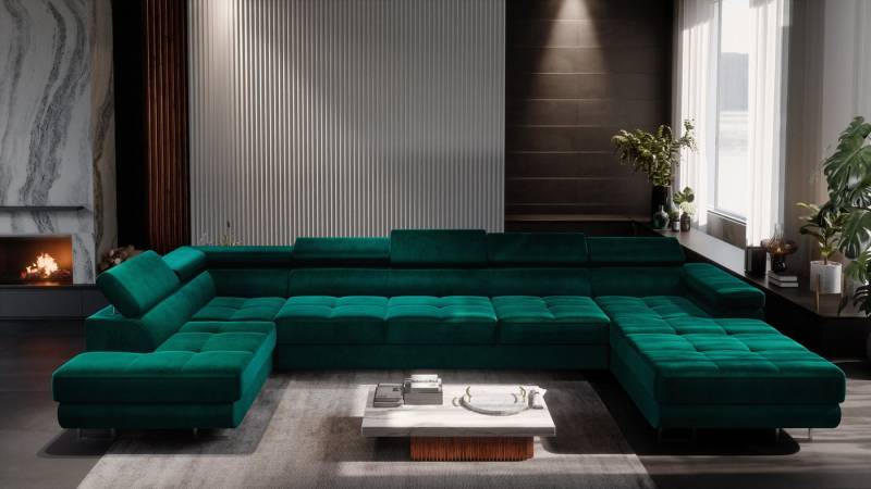 NEXT COLLECTION Ecksofa WILD MAXI U, elegante Metallbeine, verstellbare Kopfstützen, 2x Bettkasten, mit Schlaffunktion von NEXT COLLECTION