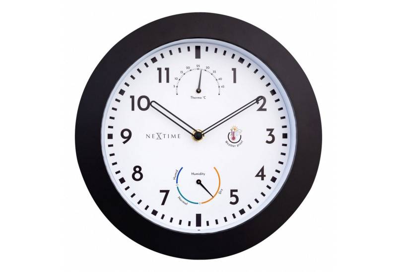 NEXTIME Wanduhr NeXtime Wanduhr Daisy Kunststoff schwarz Ø 25,5 cm Hygro-/Thermometer von NEXTIME