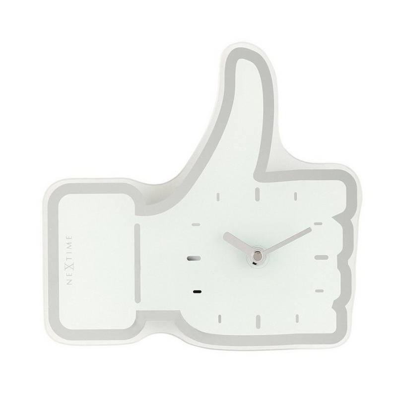 NEXTIME Wanduhr Wanduhr Designer Uhr Standuhr Thumbs Up Liken Weiß 20x21cm Nextime von NEXTIME