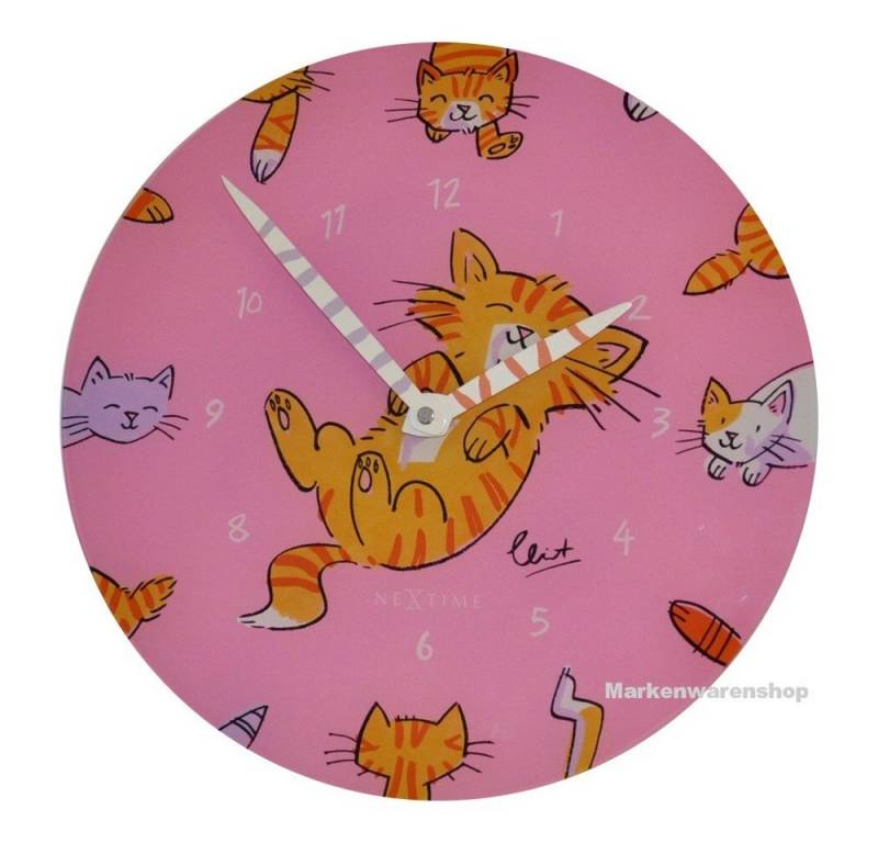 NEXTIME Wanduhr Wanduhr Kinderzimmeruhr Kinder Uhr Modern Katze Kater Pink 30cm von NEXTIME
