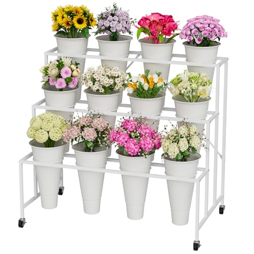 NEYCIL BlumenstäNder, 3-StöCkiger BlumenpräSentationsstäNder Mit Eimern FüR Drinnen Und DraußEn, Blumenwagen-PräSentationsstäNder Mit RäDern FüR Innenhof, Balkon, Blumenladen, Hochzeit, Party, Weiß NEYCIL BlumenstäNder, 3-StöCkiger BlumenpräSentationsstäNder Mit Eimern FüR Drinnen Und DraußEn, Blumenwagen-PräSentationsstäNder Mit RäDern FüR Innenhof, Balkon, Blumenladen, Hochzeit, Party, Weiß von NEYCIL