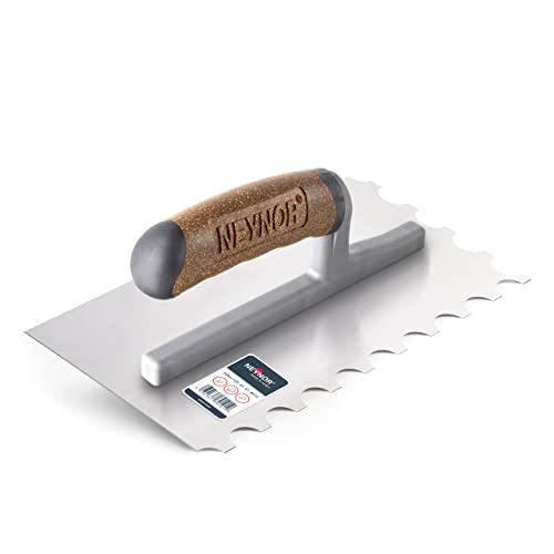 Lagerverkauf! NEYNOR® Zahnkelle U-8 - Profi Edelstahl Glättekelle - Zahnspachtel zum Verlegen von Fliesen - Ergonomisch Griff - Made in EU - 280 x 130 mm von NEYNOR