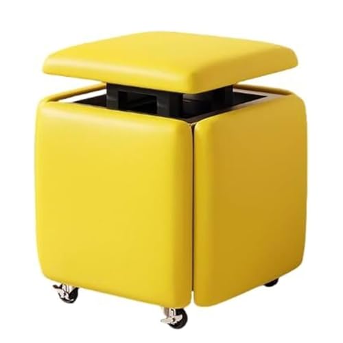 5-in-1-Rollwürfel-Stuhlhocker, Quadratischer Ottoman-Fußhocker Aus Leder Mit Rädern for Wohnzimmer Und Esszimmer(C,35x35x38cm) von NEYTIIR