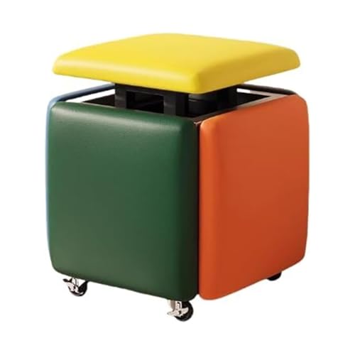 5-in-1-Rollwürfel-Stuhlhocker, Quadratischer Ottoman-Fußhocker Aus Leder Mit Rädern for Wohnzimmer Und Esszimmer(D,35x35x38cm) von NEYTIIR