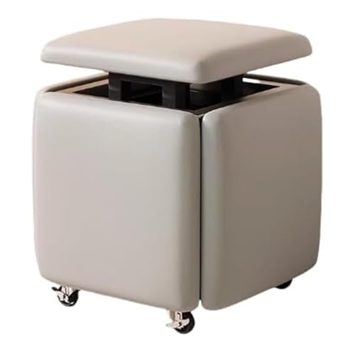 5-in-1-Rollwürfel-Stuhlhocker, Quadratischer Ottoman-Fußhocker Aus Leder Mit Rädern for Wohnzimmer Und Esszimmer(E,35x35x38cm) von NEYTIIR