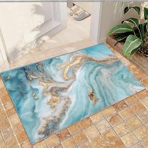 Badezimmerteppiche, Marmor, rutschfest, Badematte,für Den Innenbereich,Küchenteppiche, Läufer, Teppich Für Badezimmer, Zuhause, Büro, Wohnzimmer(Turquoise Marble,60 x 120 cm) von NEYTIIR