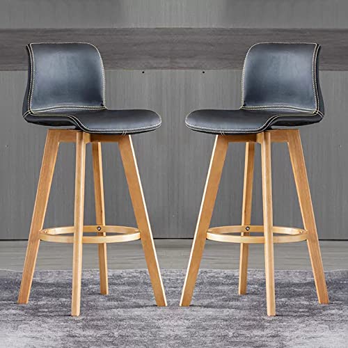Barhocker Aus Kunstleder, 2er-Set – Verstellbarer, Drehbarer Thekenhocker Mit Holzbeinen – Kücheninsel, Frühstücksbar, Esszimmer(Black,High:61CM) von NEYTIIR