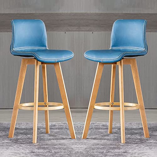 Barhocker Aus Kunstleder, 2er-Set – Verstellbarer, Drehbarer Thekenhocker Mit Holzbeinen – Kücheninsel, Frühstücksbar, Esszimmer(Blue,High:71CM) von NEYTIIR
