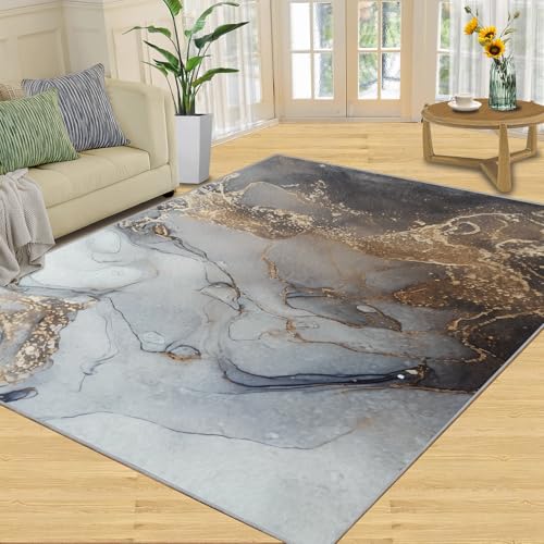 Brauner Leoparden-Tierdruck, Europäischer Bohemian-Vintage-Geparden-Apartment-Teppich, Niedrigfloriger Teppich, Leicht Zu Reinigen for Das Wohnzimmer(Gray Gold Marble,150 x 200 cm) von NEYTIIR