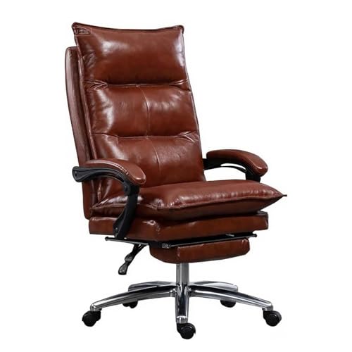 Bürostuhl Aus Leder Mit Einziehbarer Fußstütze, Ergonomischer, Vollständig Verstellbarer Chefsessel, Bequemer Drehstuhl Mit Hoher Rückenlehne for Chefsessel(D) von NEYTIIR