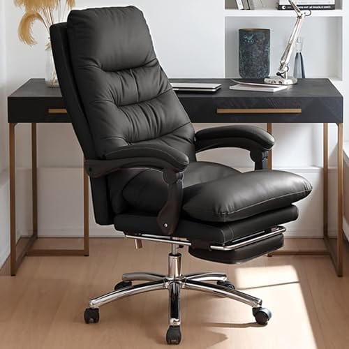 Bürostuhl aus Leder mit einziehbarer Fußstütze, ergonomischer, vollständig Verstellbarer Chefsessel, bequemer Drehstuhl mit hoher Rückenlehne for Chefsessel(A) von NEYTIIR