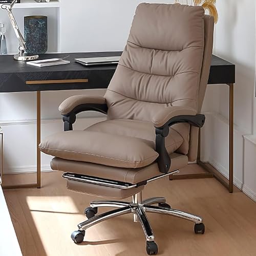Bürostuhl aus Leder mit einziehbarer Fußstütze, ergonomischer, vollständig Verstellbarer Chefsessel, bequemer Drehstuhl mit hoher Rückenlehne for Chefsessel(B) von NEYTIIR