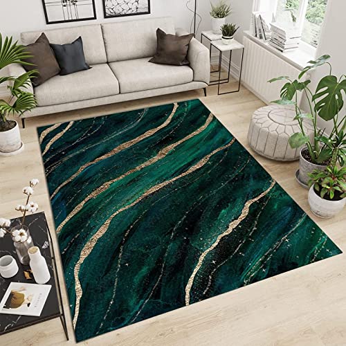 Contemporary Design Teppich Einfache Geometrische Linien Smaragd Dunkelgrün, Rechteckig, Teppich Wohnzimmer Weich rutschfest Waschbar(B,180 x 250 cm) von NEYTIIR
