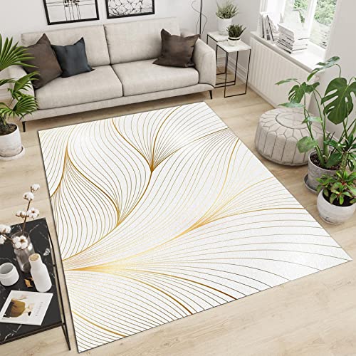 Contemporary Design Teppich Einfache Geometrische Linien Smaragd Dunkelgrün, Rechteckig, Teppich Wohnzimmer Weich rutschfest Waschbar(N,140 x 200 cm) von NEYTIIR