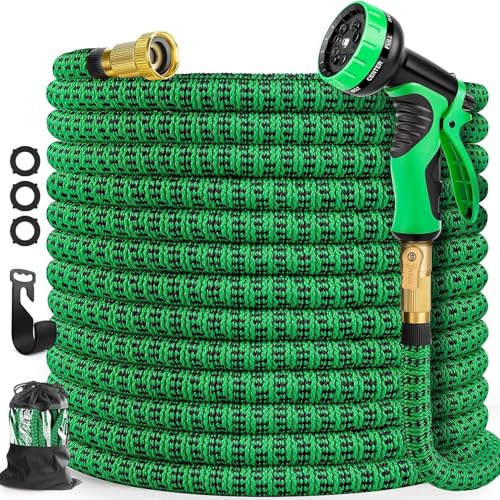 Flexibel Gartenschlauch Bewässerungsschlauch, Wasserschlauch Mit 9-Funktionsschlauchdüse, Dehnbarer Flexschlauc Mit 3/4" Für Den Autowaschanlage(100ft) von NEYTIIR