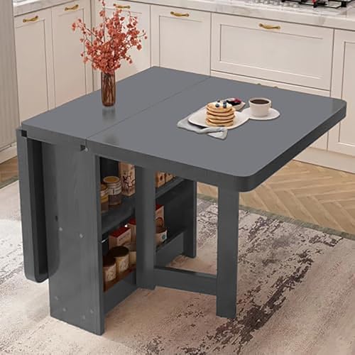 Klappbarer Küchentisch Aus Massivholz Mit Doppellagigem Stauraum, Zusammenklappbares Verlängerungsdesign for Esszimmer, Küche, Büro(Grey,140x80cm/55.1x31.5in) von NEYTIIR