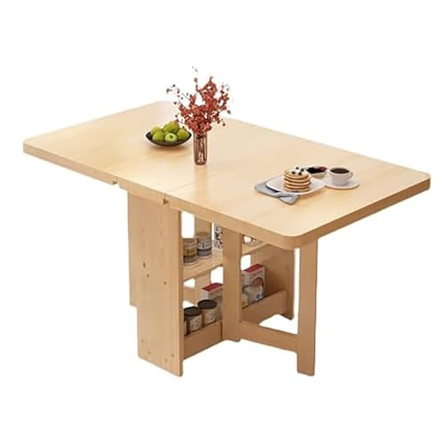 Klappbarer Küchentisch Aus Massivholz Mit Doppellagigem Stauraum, Zusammenklappbares Verlängerungsdesign for Esszimmer, Küche, Büro(Wood Color,120x80cm/47.2x31.5in) von NEYTIIR