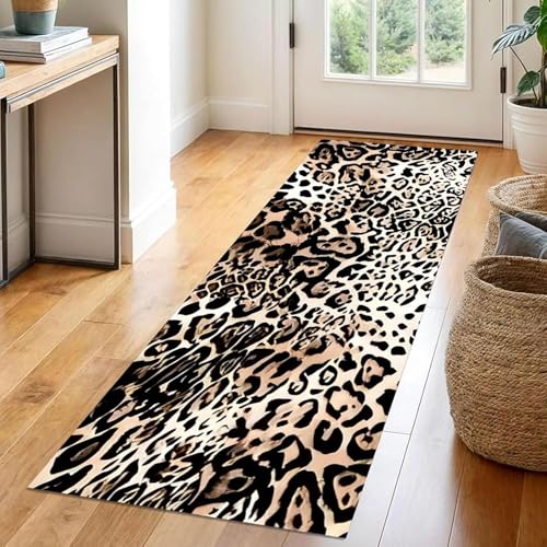 Leopard Langer Flurteppich, Retro Gepard Streifen Eingang Teppich, rutschfest Maschinenwaschbar Faltbar Leichtgewichtig Komfortabel Küchenteppich(L4,65x240cm) von NEYTIIR