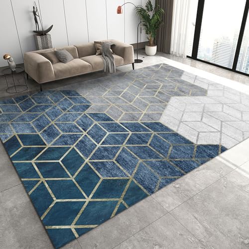Luxuriöser Weißer Flächenteppich, Teppiche Mit Goldfolienstreifen-Design, Rutschfester, Kurzfloriger, Waschbarer Teppich, Geeignet Für Wohnzimmer, Eingangsbereich(Pattern18,80x220cm) von NEYTIIR