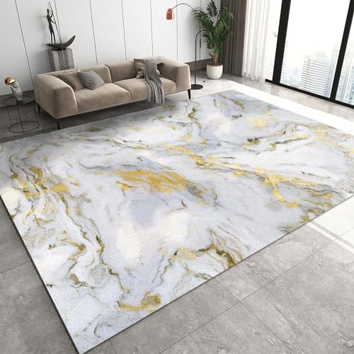 Luxuriöser Weißer Flächenteppich, Teppiche Mit Goldfolienstreifen-Design, Rutschfester, Kurzfloriger, Waschbarer Teppich, Geeignet Für Wohnzimmer, Eingangsbereich(Pattern3,60x100cm) von NEYTIIR