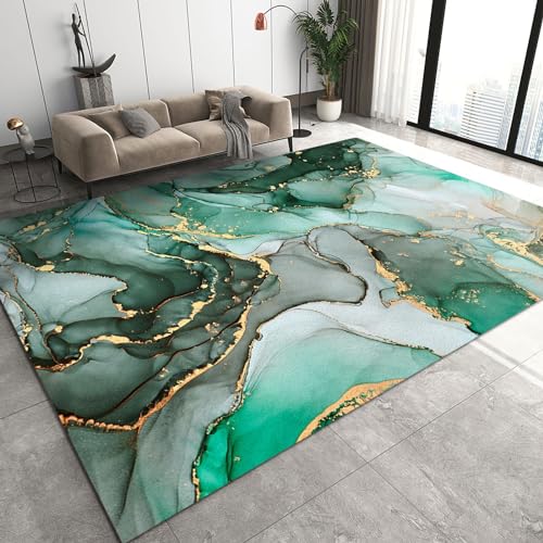 Luxuriöser Weißer Flächenteppich, Teppiche Mit Goldfolienstreifen-Design, Rutschfester, Kurzfloriger, Waschbarer Teppich, Geeignet Für Wohnzimmer, Eingangsbereich(Pattern4,160x220cm) von NEYTIIR